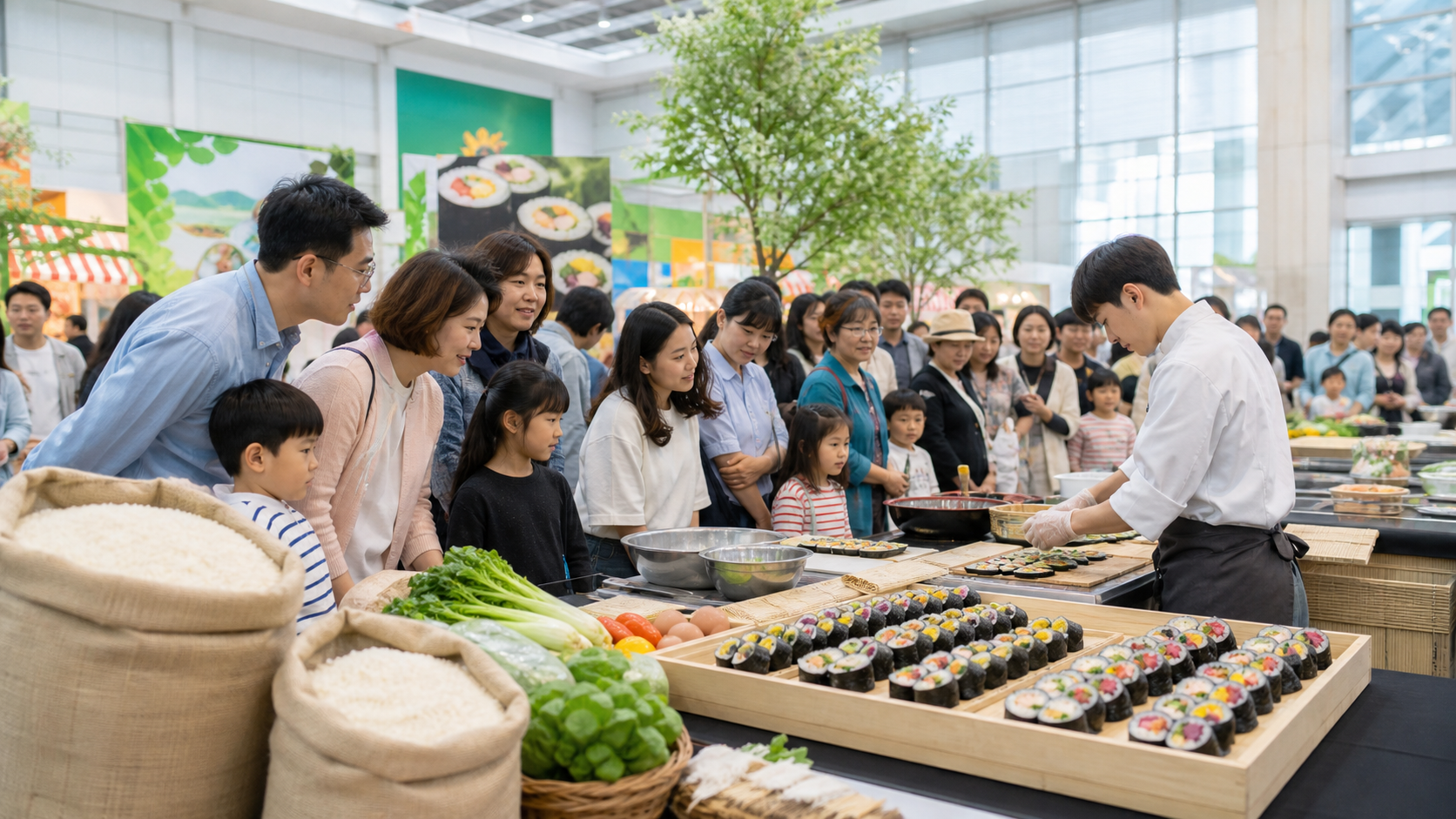 수원 컨벤션홀 김밥 축제와 조리 시연 분위기의 대표 이미지