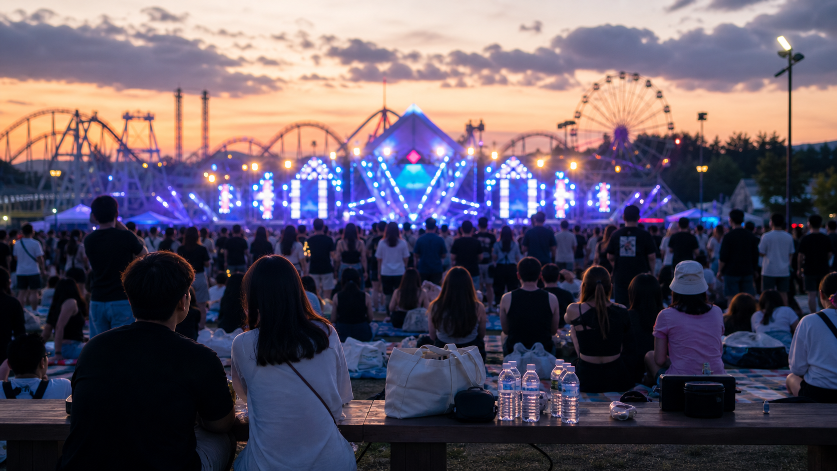 서울랜드 야외 EDM 페스티벌과 관람객 휴식 공간 분위기의 대표 이미지