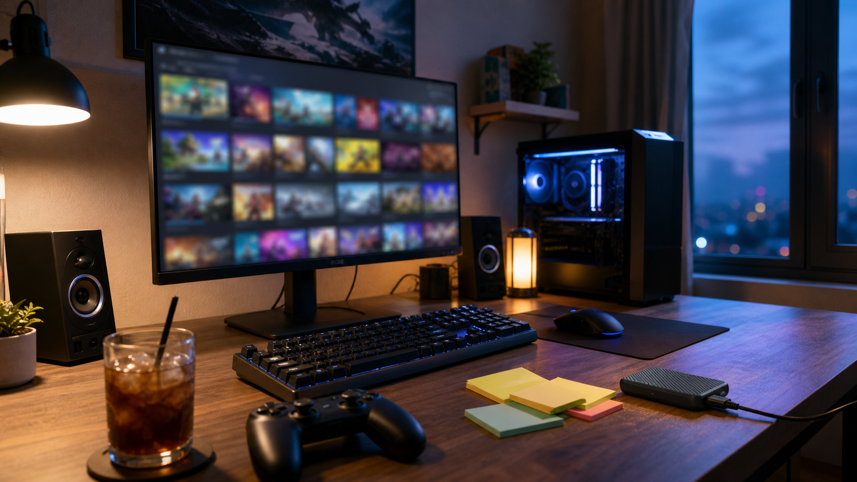 PC 게임 세일을 앞두고 게임 라이브러리를 정리하는 책상 대표 이미지