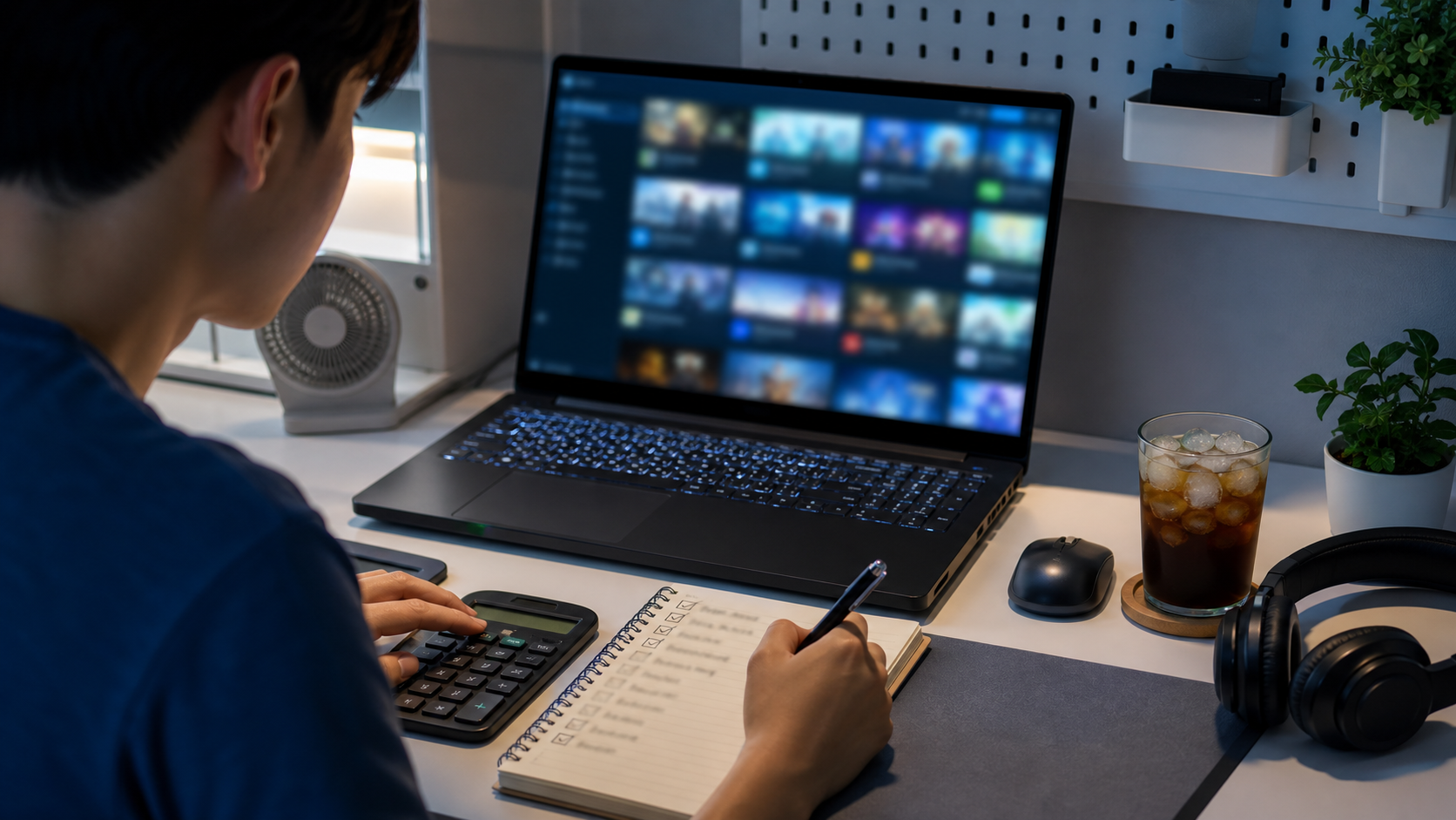 PC 게임 할인 기간에 게임 목록과 예산을 점검하는 데스크 대표 이미지